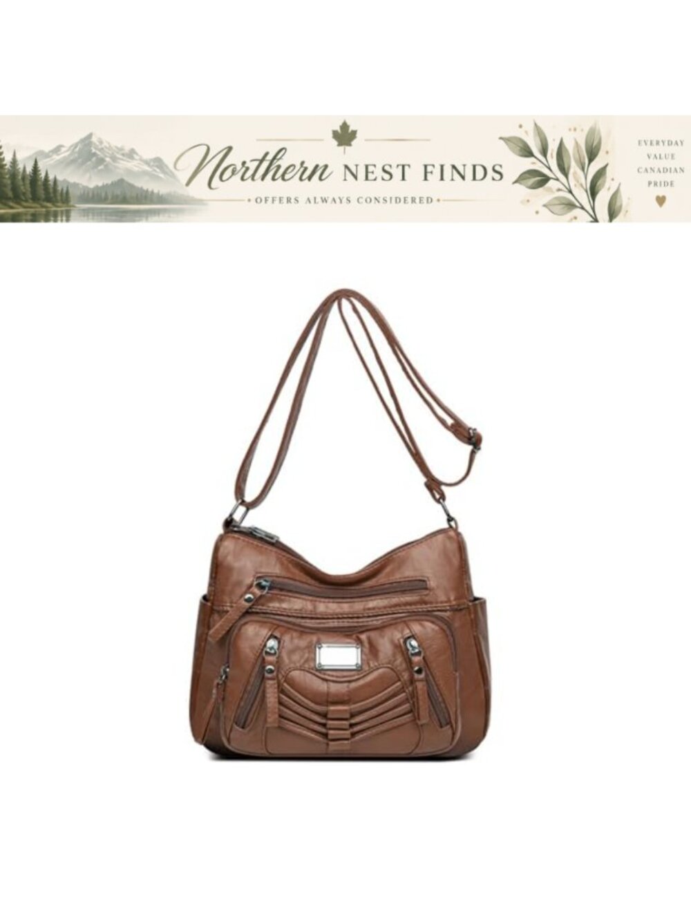 WITERY Soft PU Leather Multi-Pocket Crossbody Shoulder Bag Medium Size